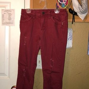 Maroon ripped mid rise jeans